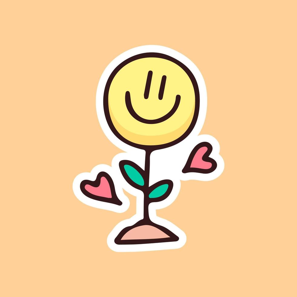 Ilustración linda de la flor del emoji de la sonrisa. gráficos vectoriales para impresiones de merchandising y otros usos. vector