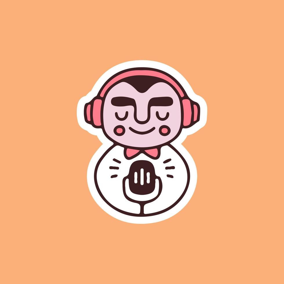 Cute boy with earphone and microphone illustration. Vector graphics for merch prints and other uses.