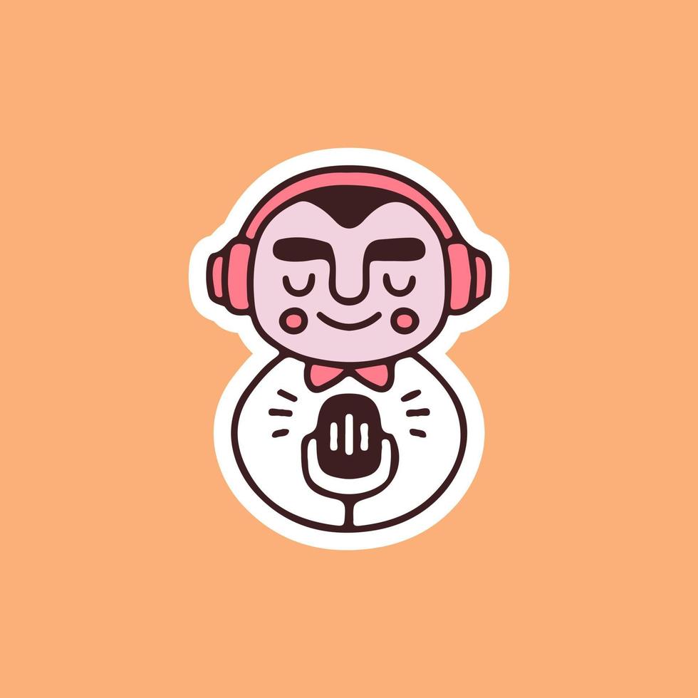 Cute boy with earphone and microphone illustration. Vector graphics for merch prints and other uses.