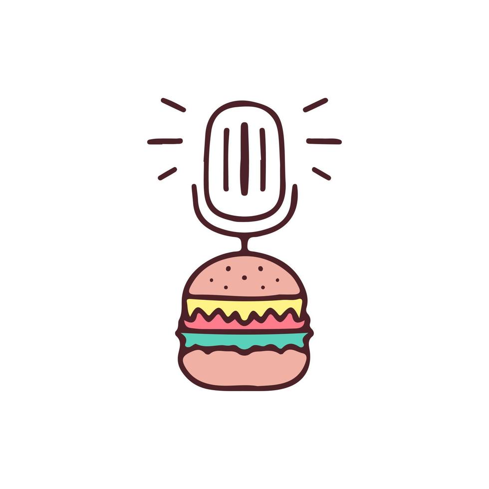 Ilustración de micrófono y hamburguesa. gráficos vectoriales para impresiones de merchandising y otros usos. vector