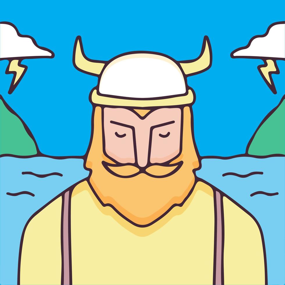 Cool portrait bearded viking with sea background illustration. Vector graphics for t-shirt prints and other uses.