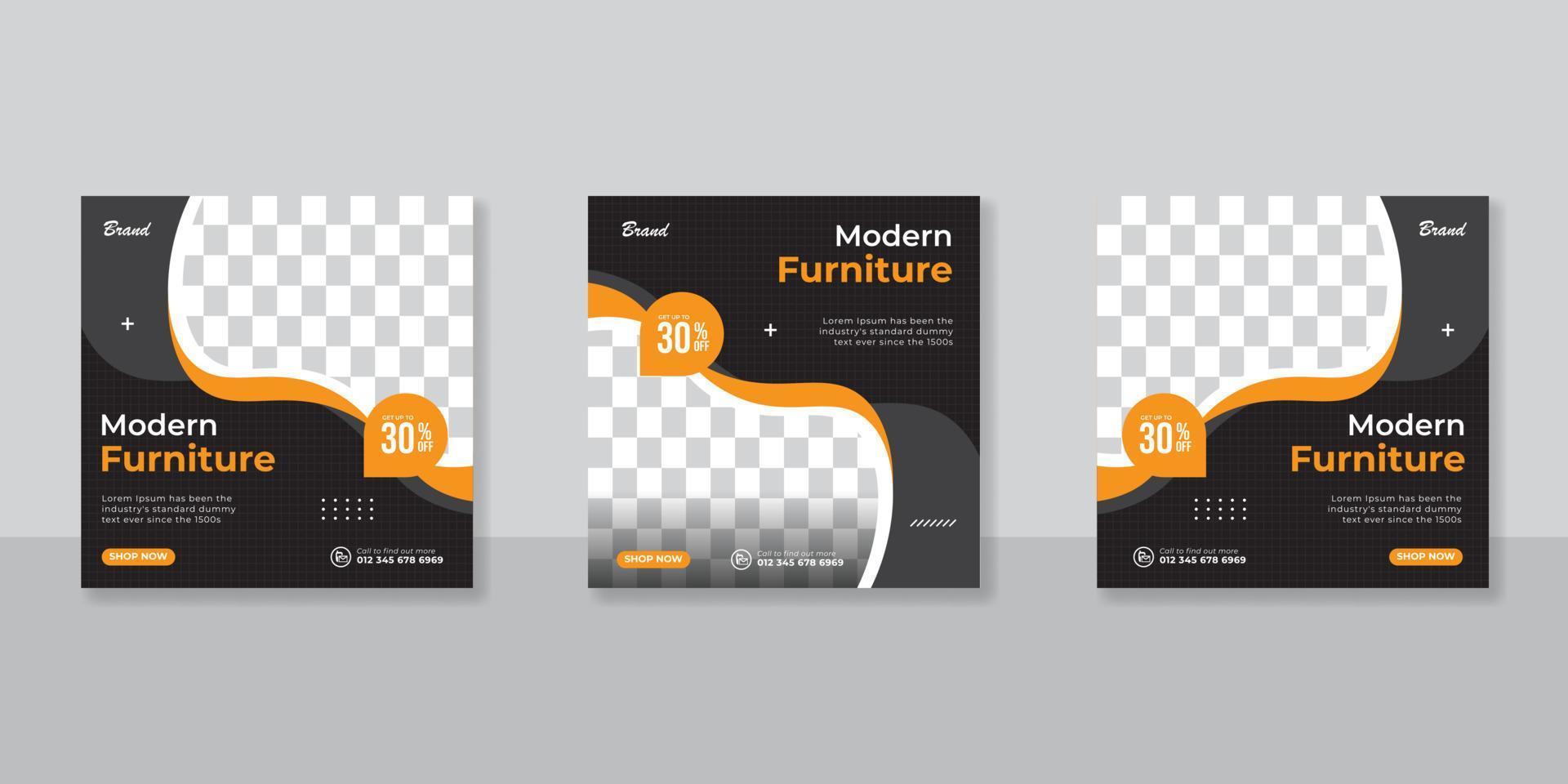 Modern Furniture social media post templates set vector