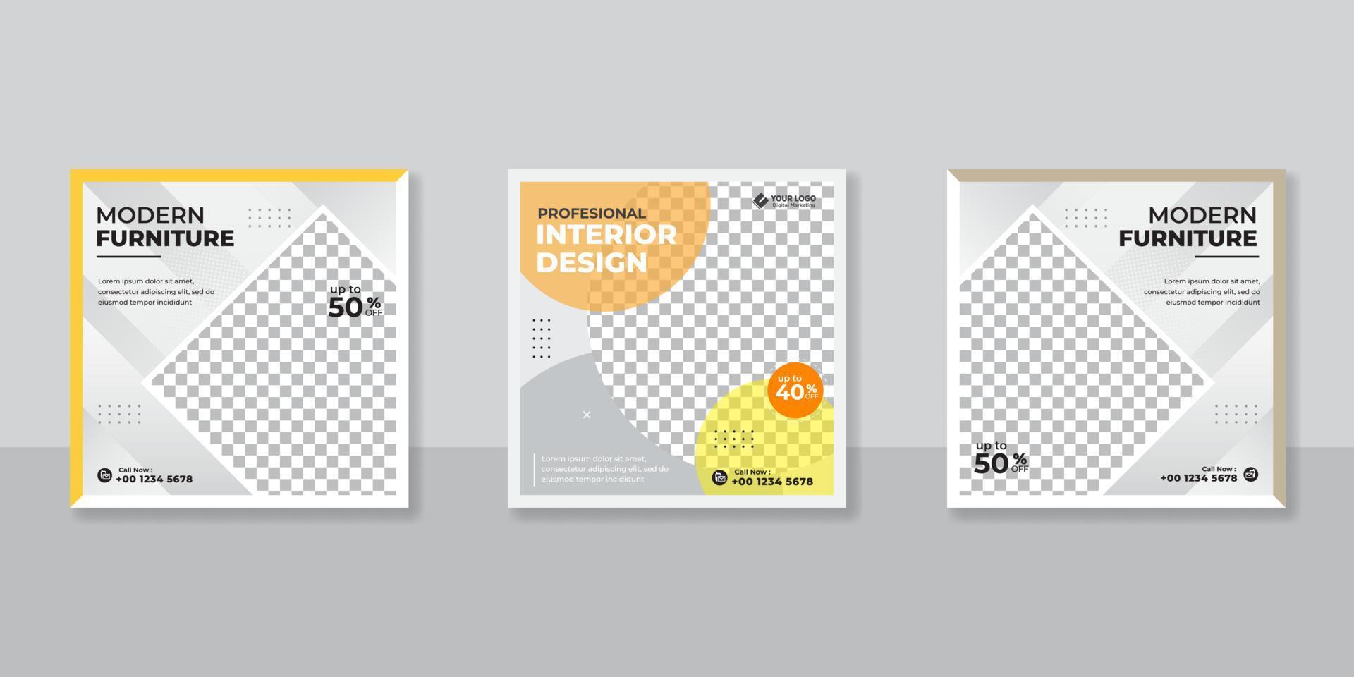 Modern Furniture and interior social media post templates design vector