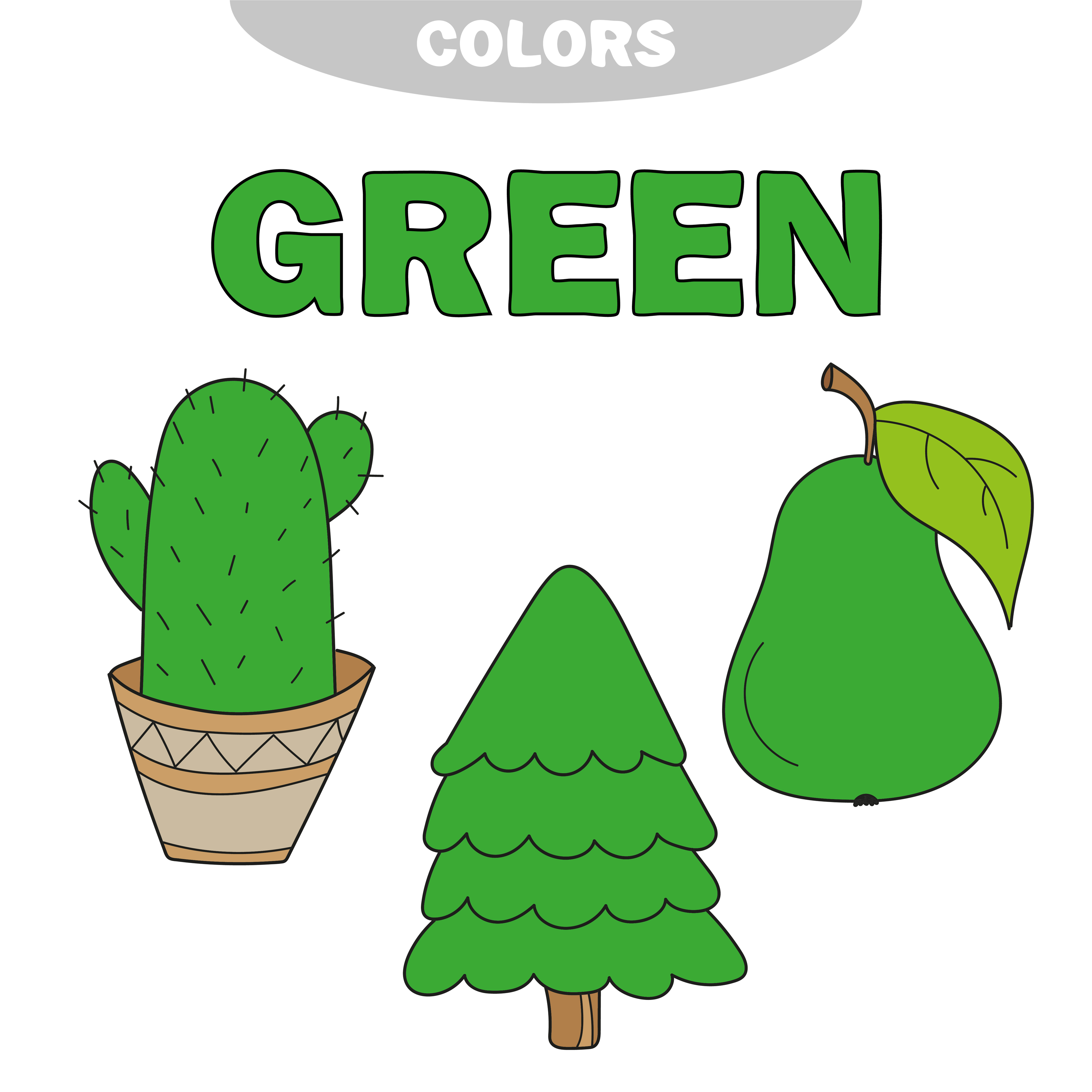 Green. Learn the color. Education set. Illustration of primary colors