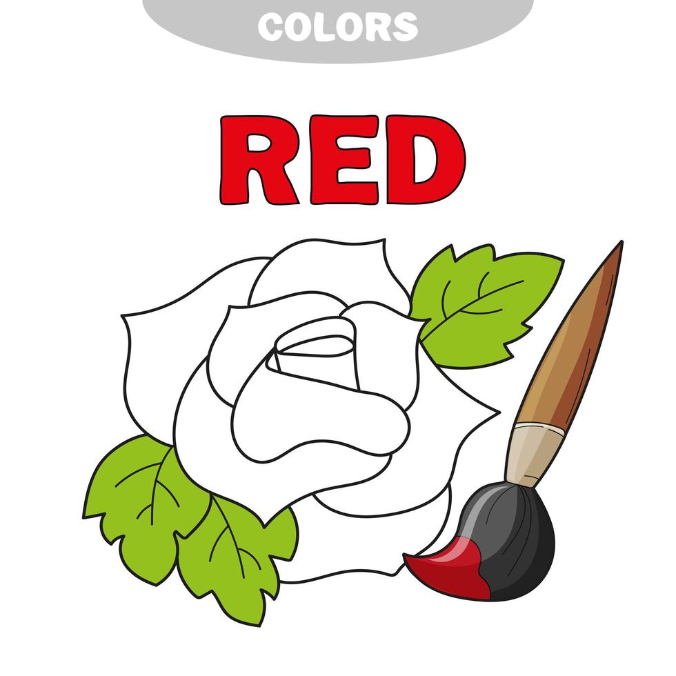 Red. Learn the color. Education set. Illustration of primary colors. Vector rose