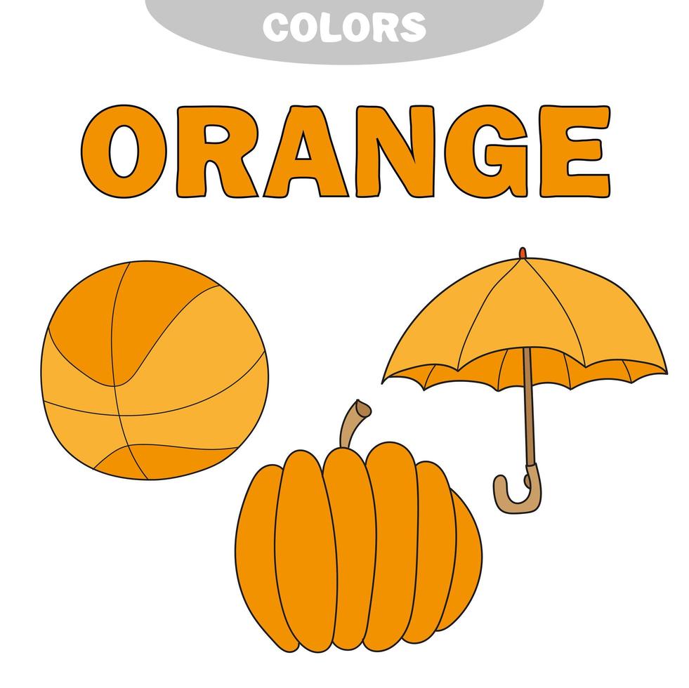 Learn colors - Orange. Worksheet. Game for kids - Education set. Vector