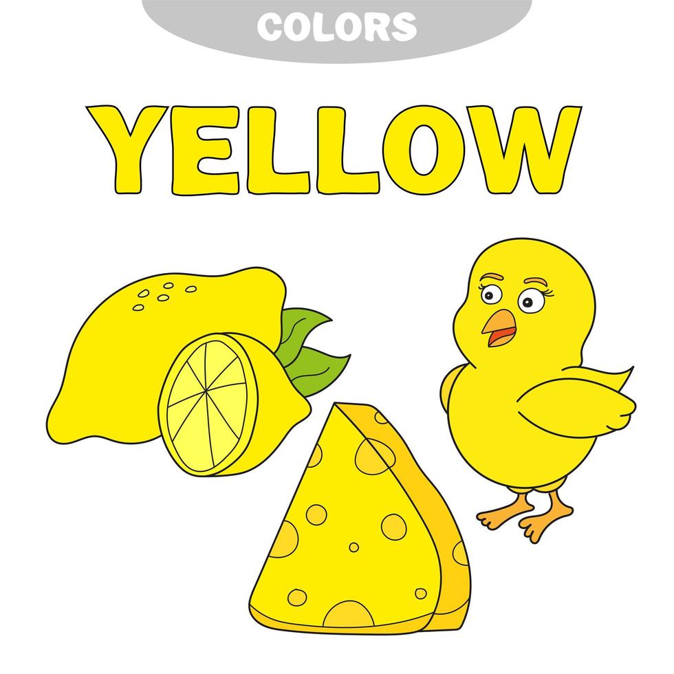 amarillo. aprende el color. conjunto de educación. Ilustración de colores primarios. vector