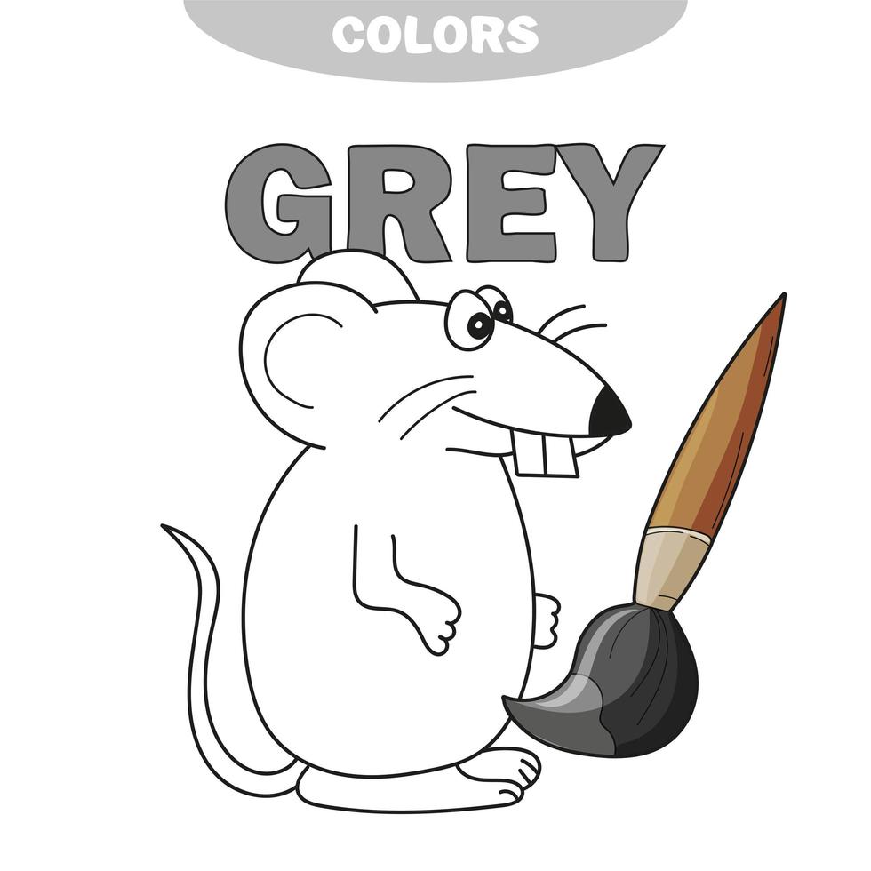 Learn The Color Gray - things that are gray color - mouse - coloring book vector
