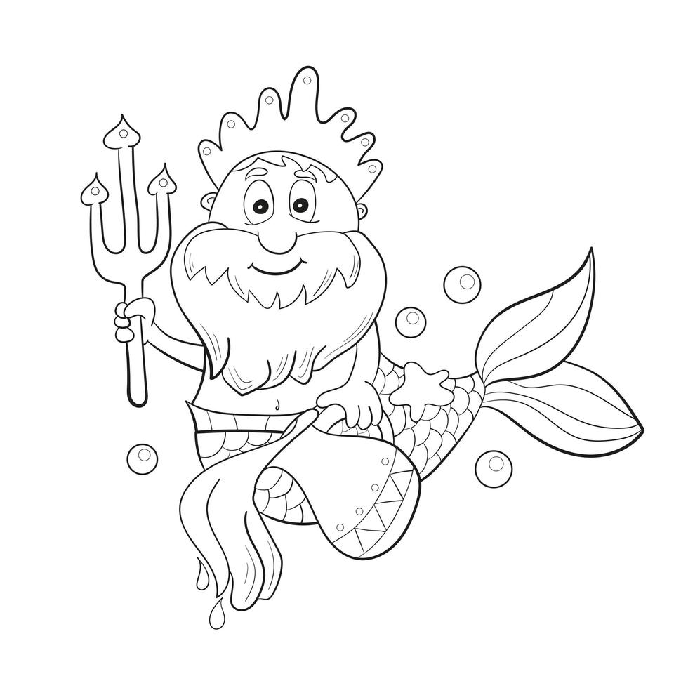 Horoscope zodiac sign - aquarius. Cartoon Poseidon. Coloring for kids vector