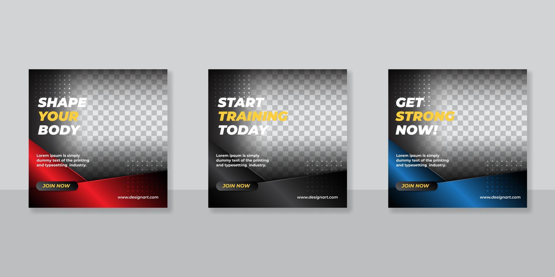Gym and fitness social media post banner template vector
