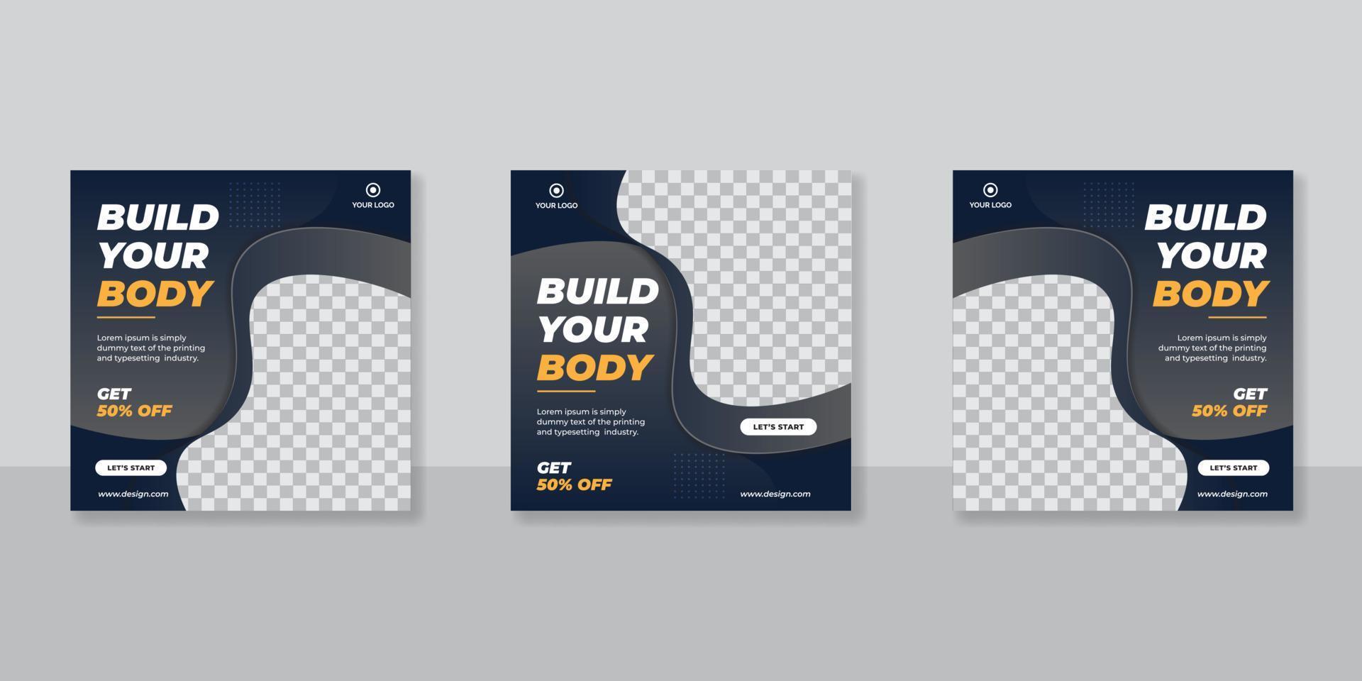 Gym and fitness square banner template social media post, web banner  for business promotion vector