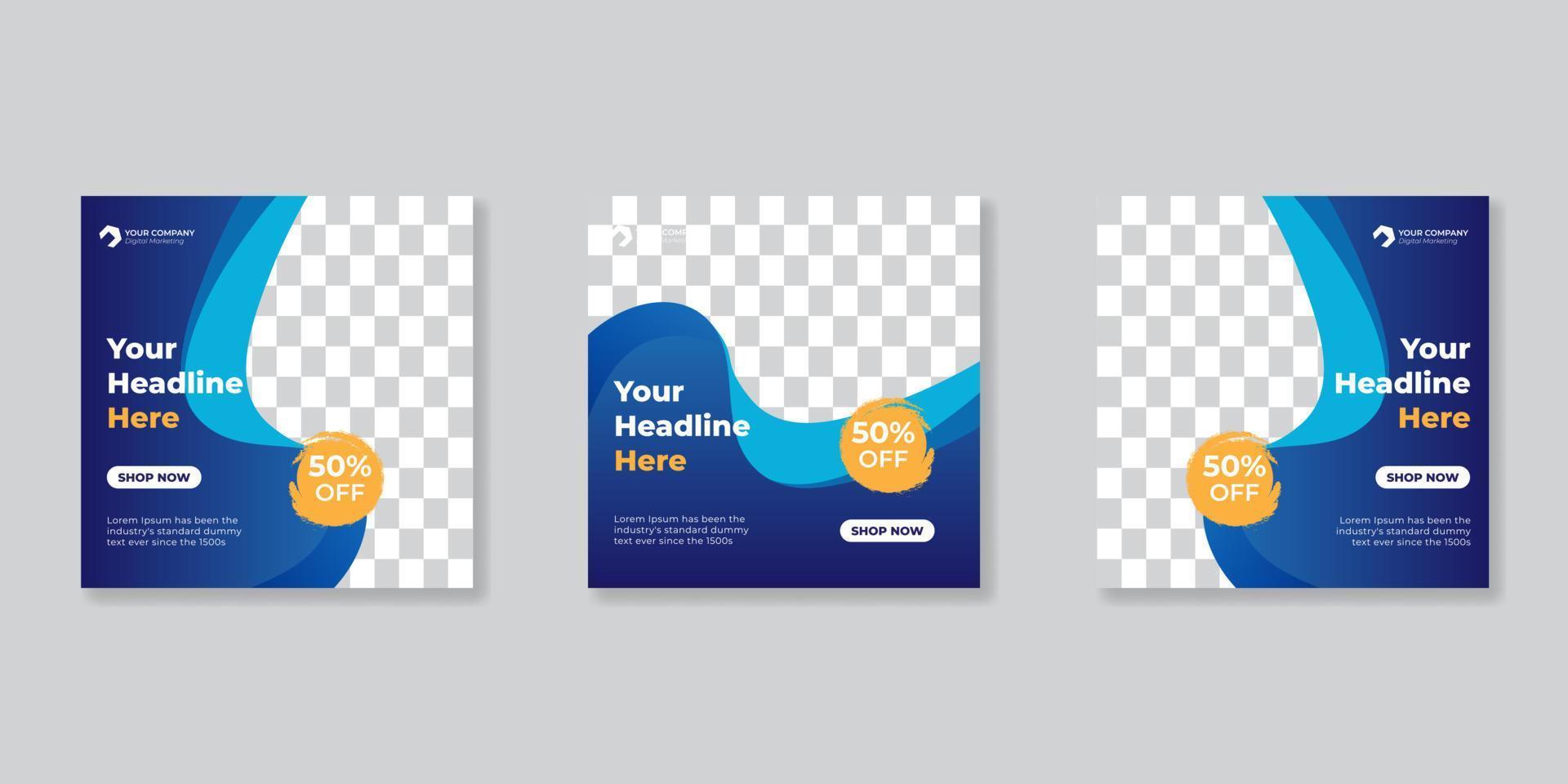 Modern promotion square web banner for social media mobile apps. vector