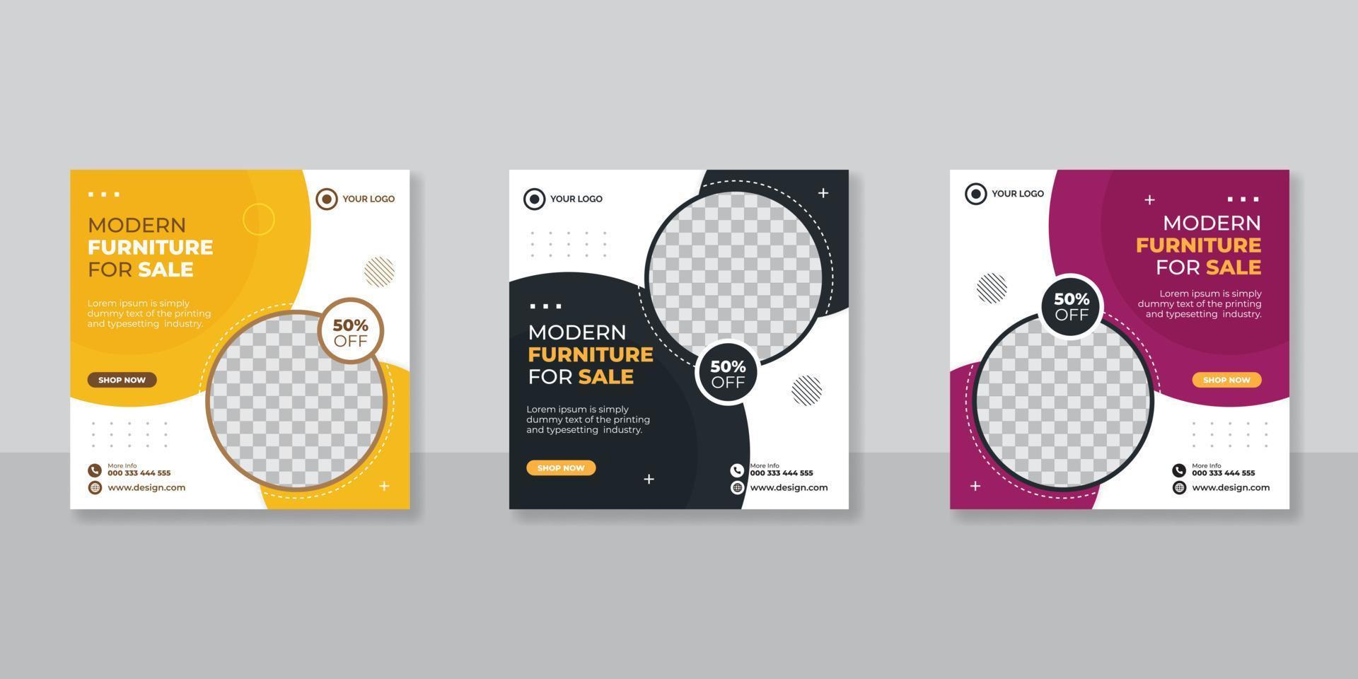 Modern Furniture social media post templates vector