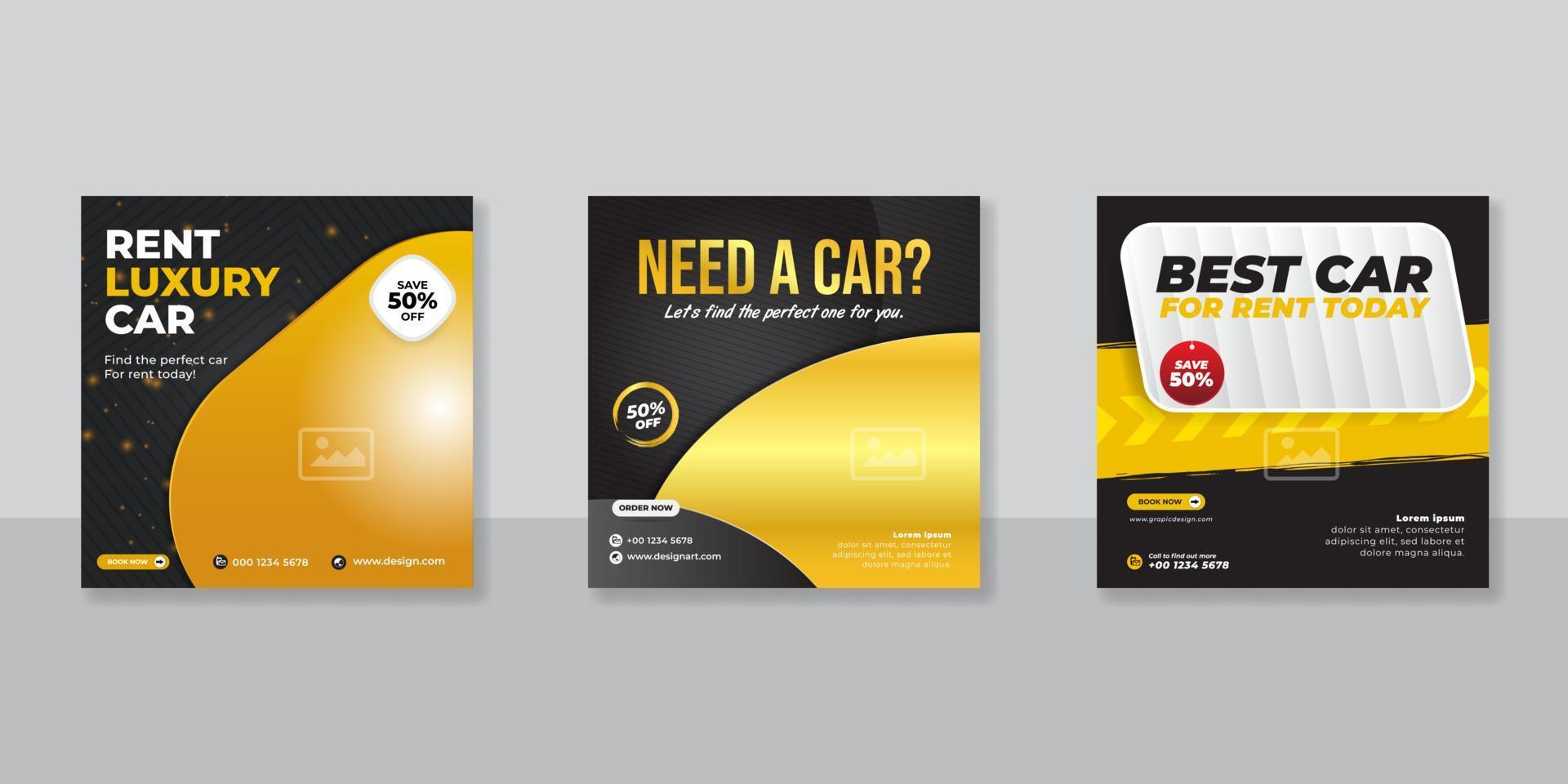 Rent a car banner for social media post template vector