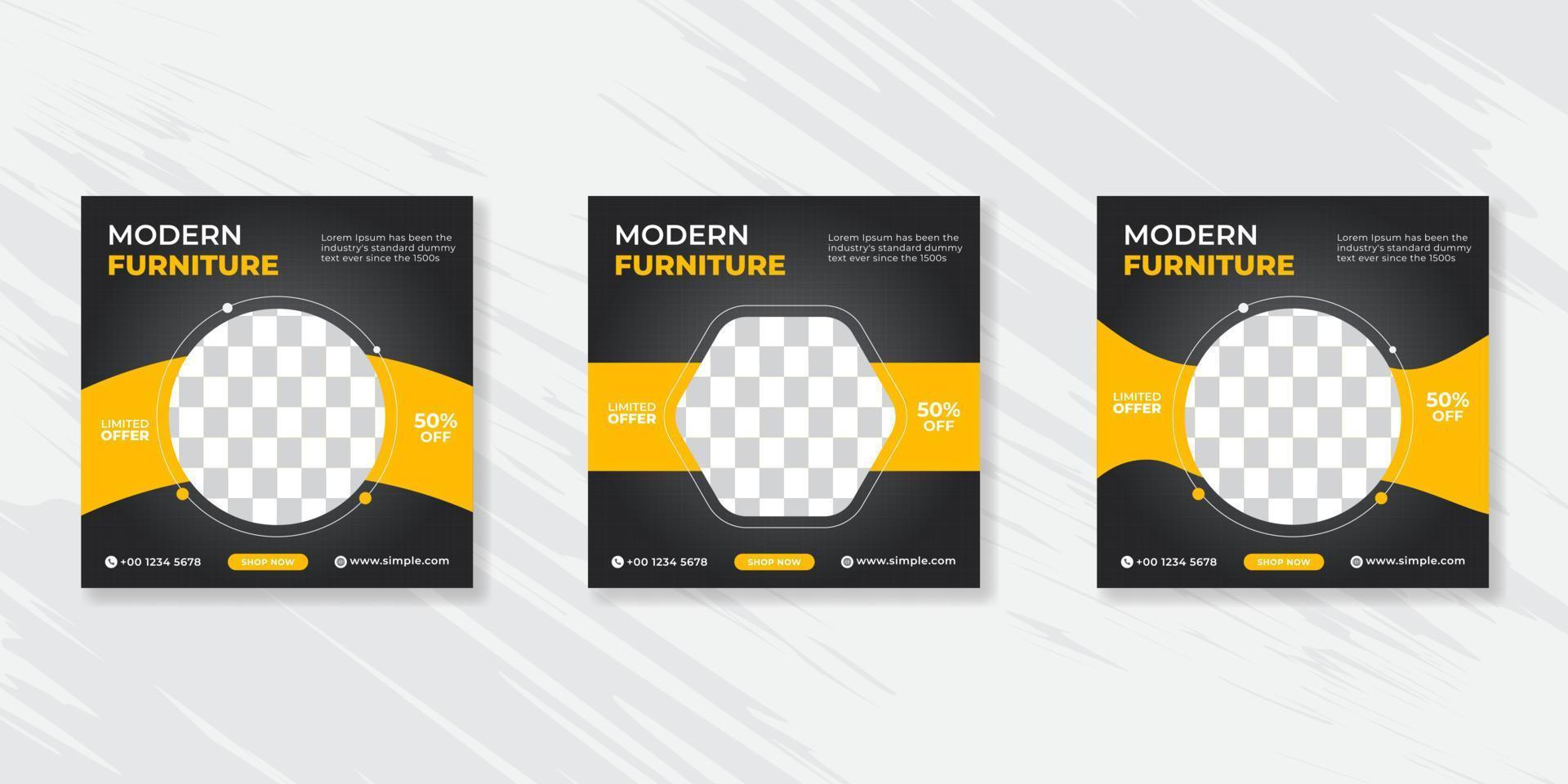 Modern Furniture social media post templates design vector