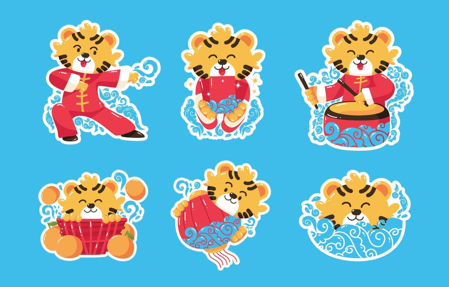 Year Of Water Tiger Sticker Collection vector