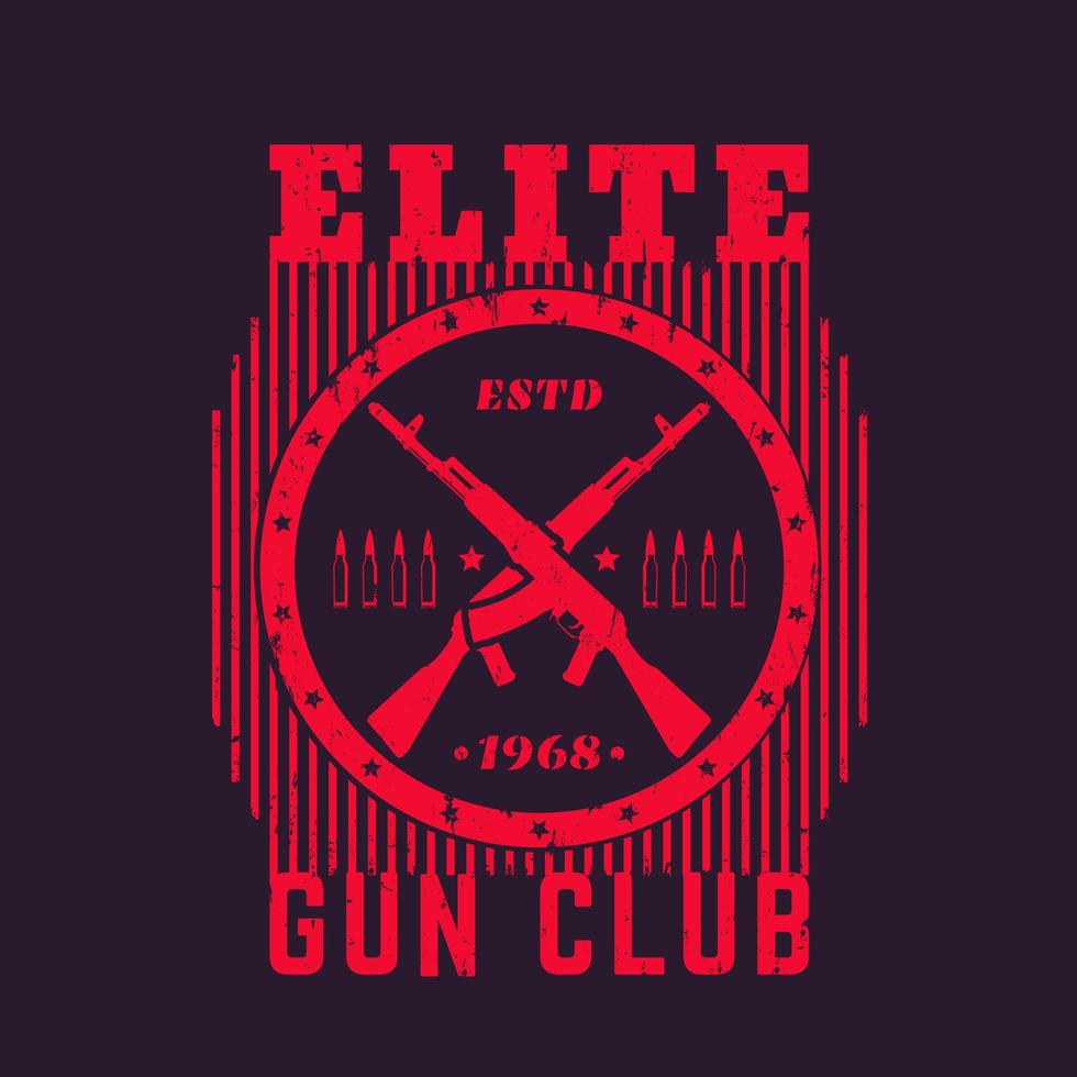 emblema vintage del club de armas con rifles automáticos, estampado de camiseta vector
