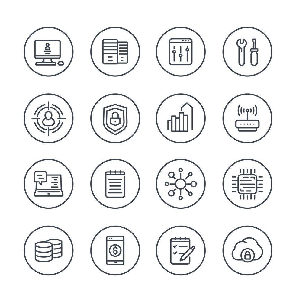 communication and technology line icons on white vector