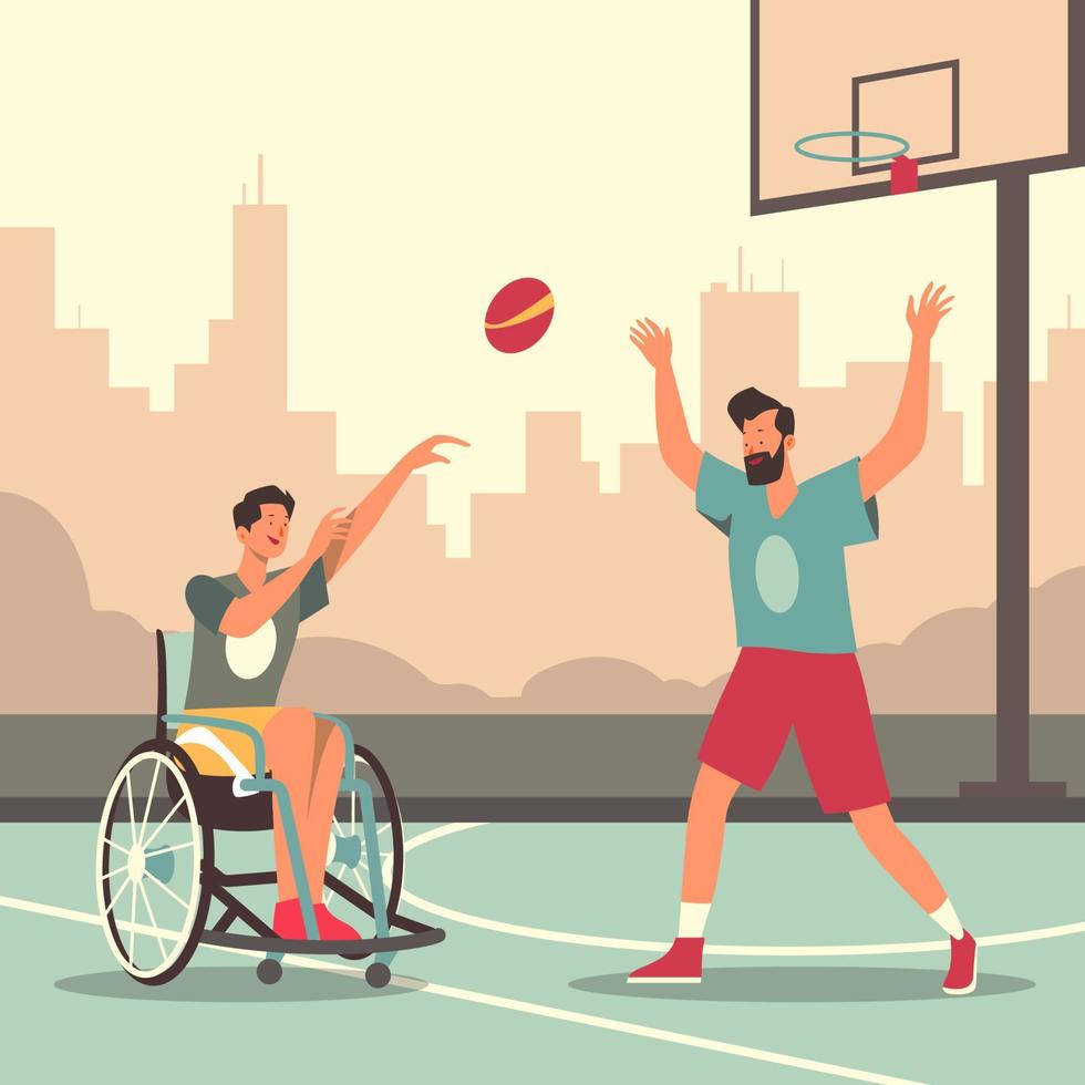 Man in Wheelchair Playing Basketball vector