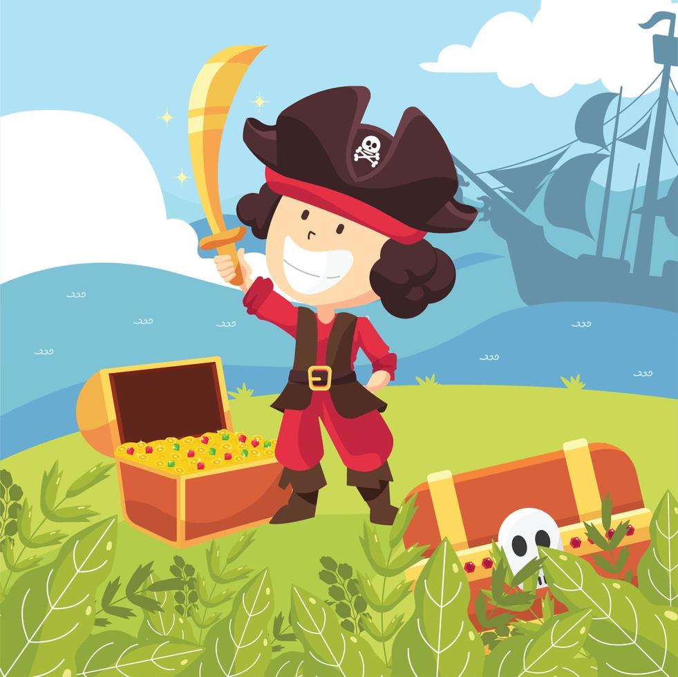 Pirate Boy Finds a Treasure vector
