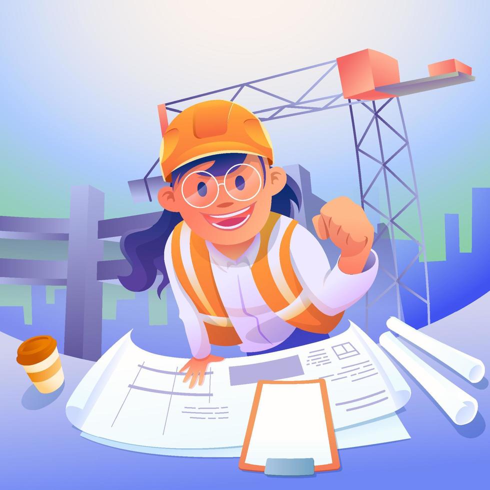 una ingeniera feliz trabajando en la construcción vector