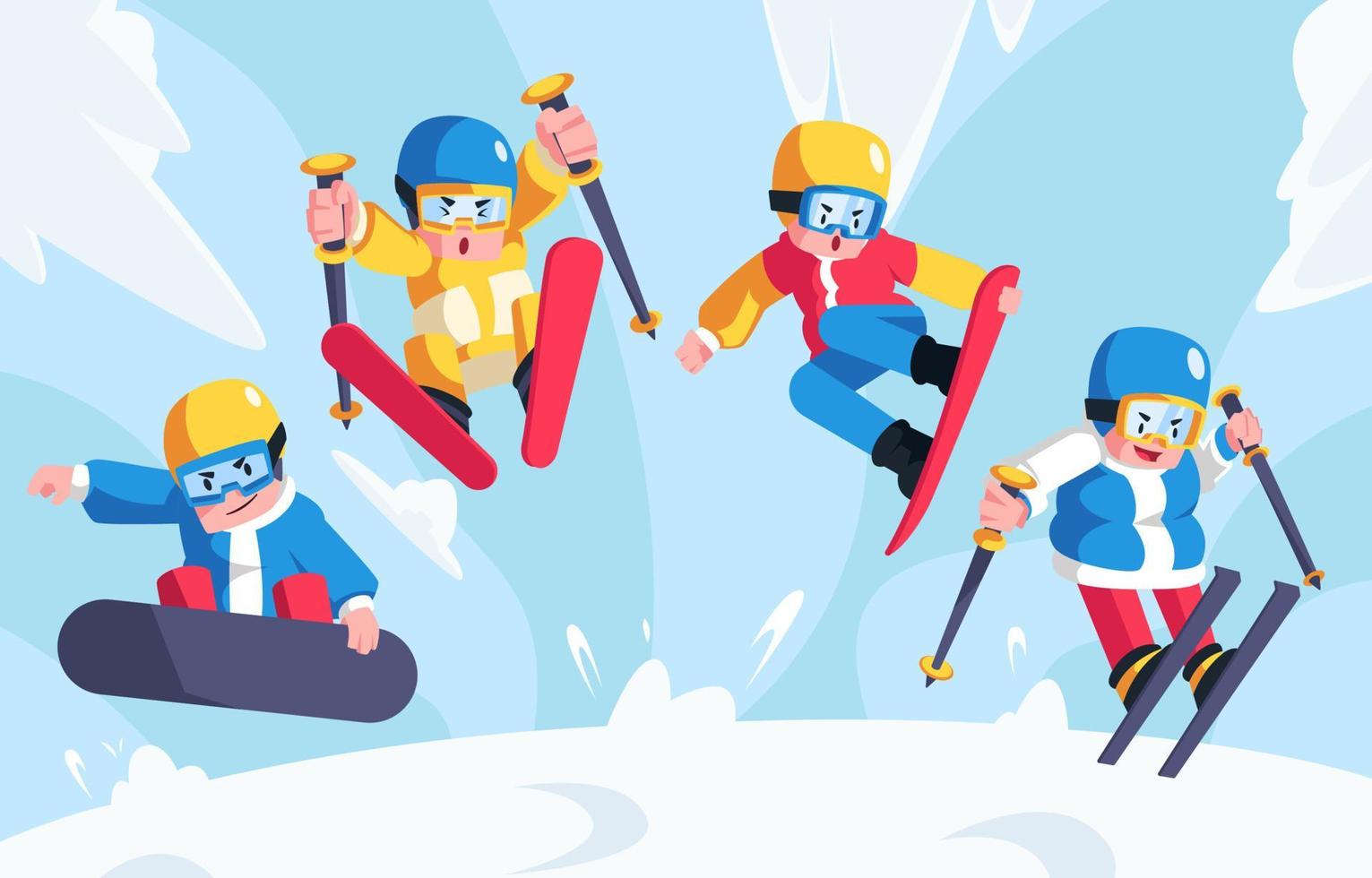 diseño de personajes de deporte de actividad de invierno vector