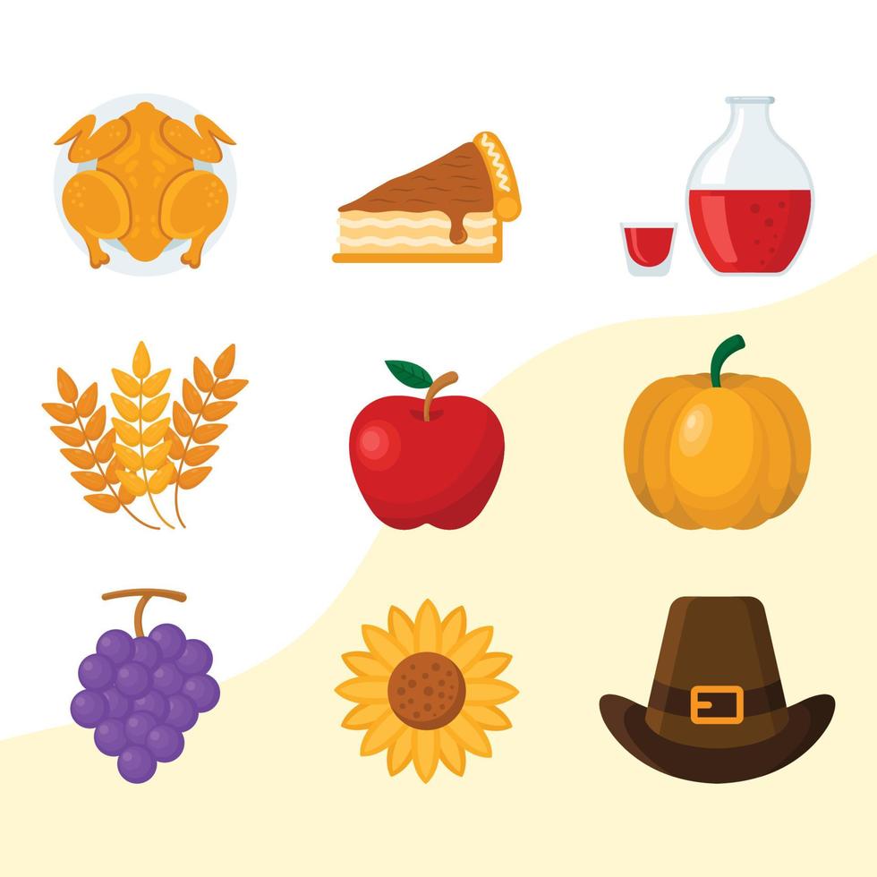 Set of Thanksgiving Dinner Element Icons vector