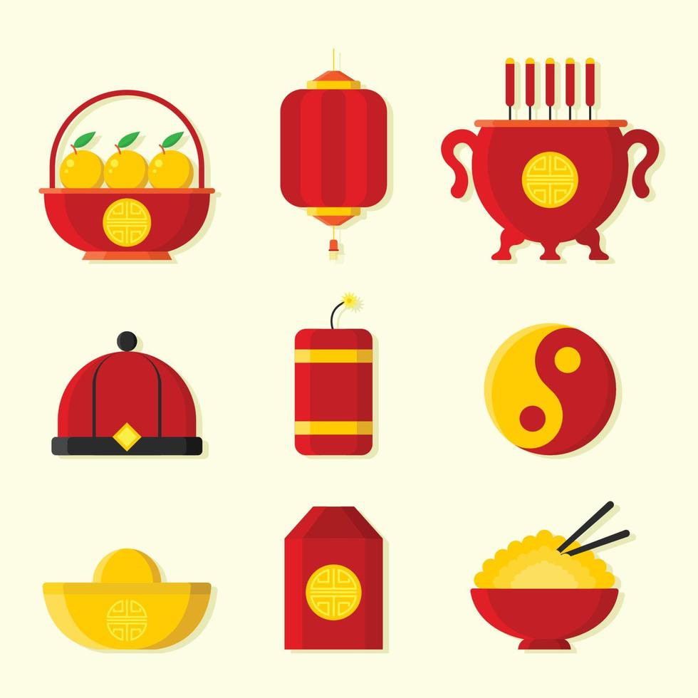conjunto de iconos de elementos de año nuevo chino vector