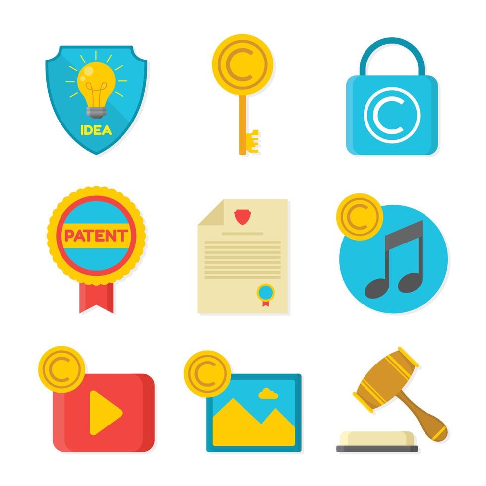conjunto de iconos de símbolo de ley de derechos de autor vector