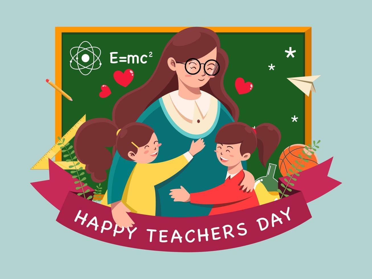 feliz dia del maestro con los estudiantes vector