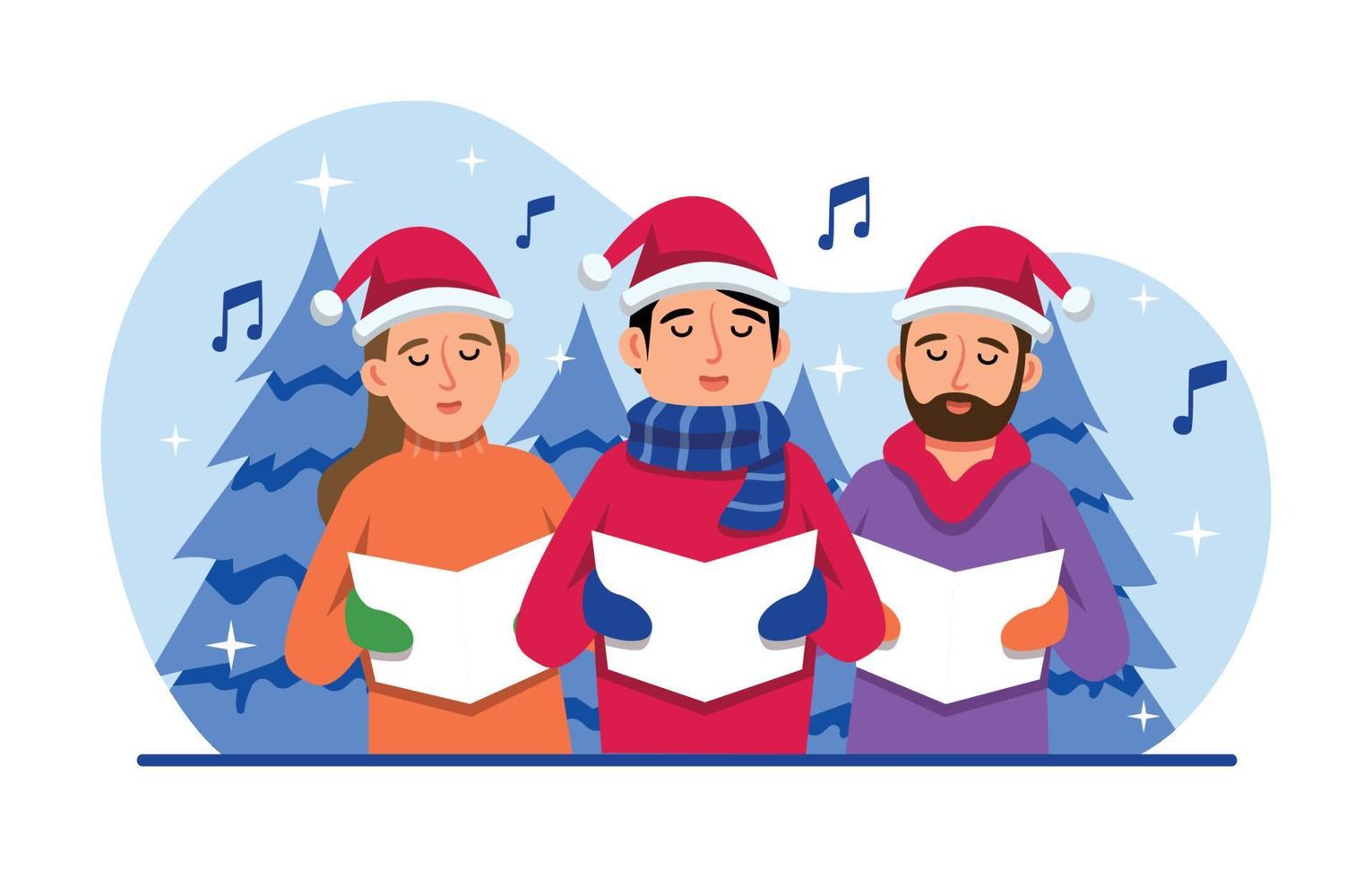Carolling In Christmas Vector Illustration
