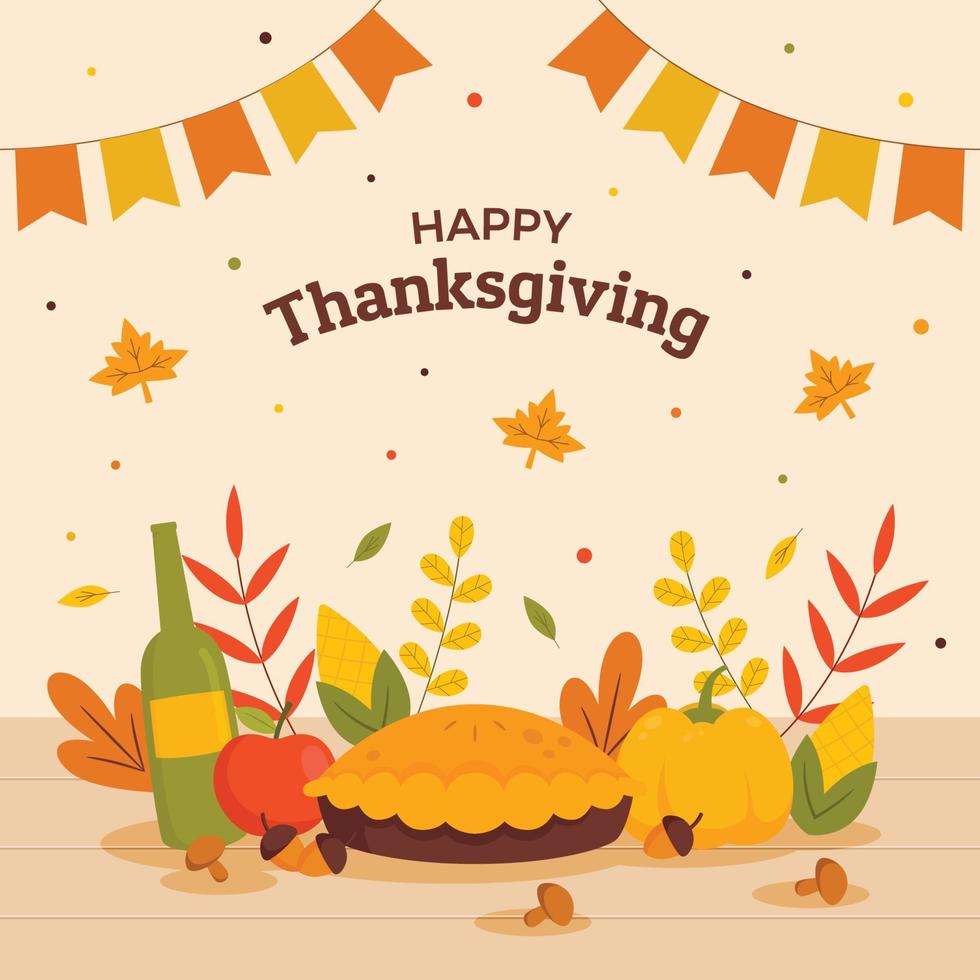 Flat Happy Thanksgiving Concept vector