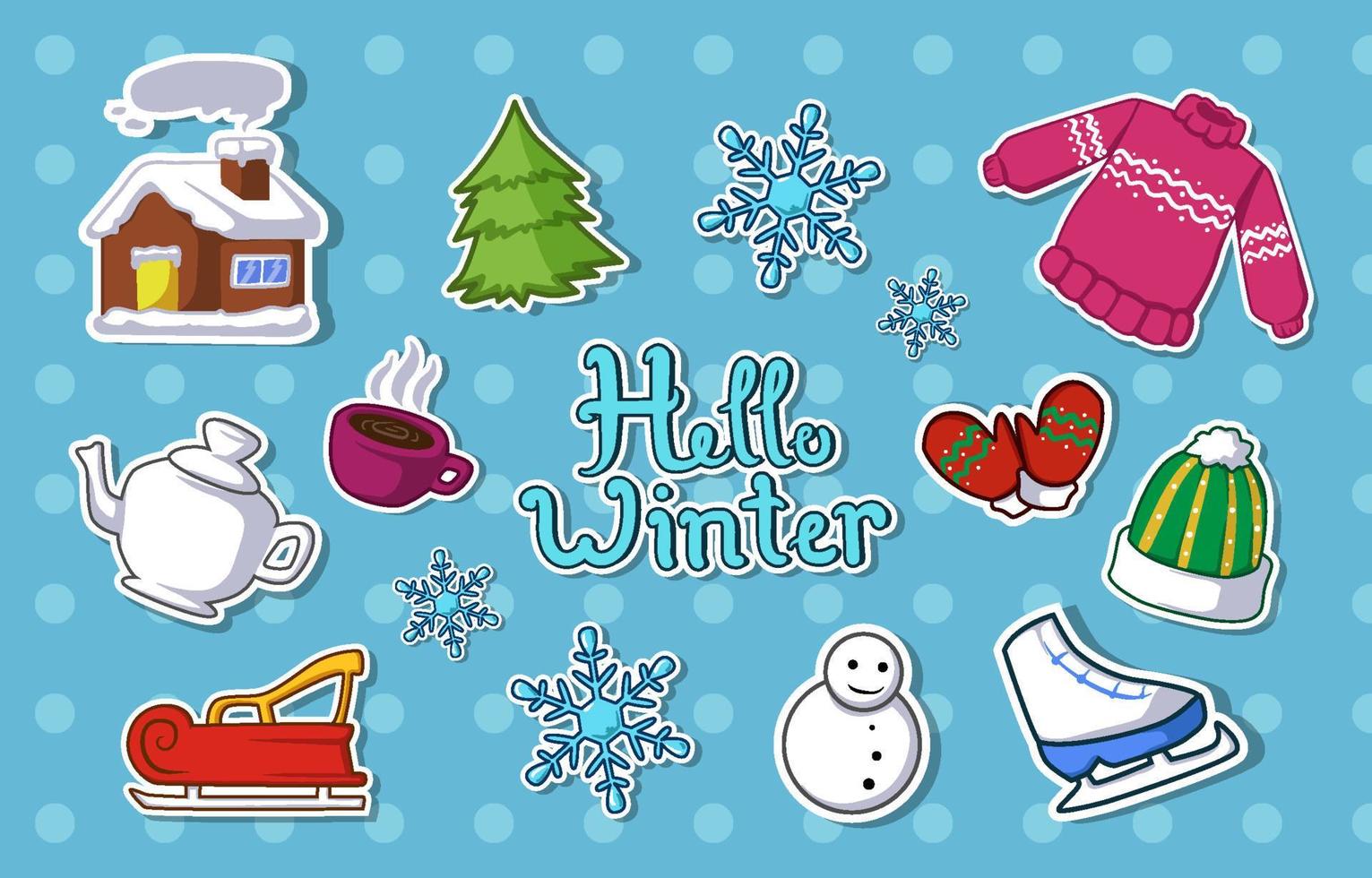 Cute and Happy Winter Festivity Sticker Set vector