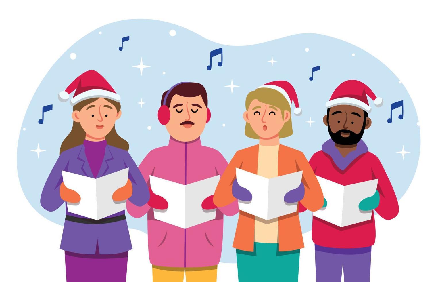 gente cantando villancicos en la ilustración de la víspera de navidad vector