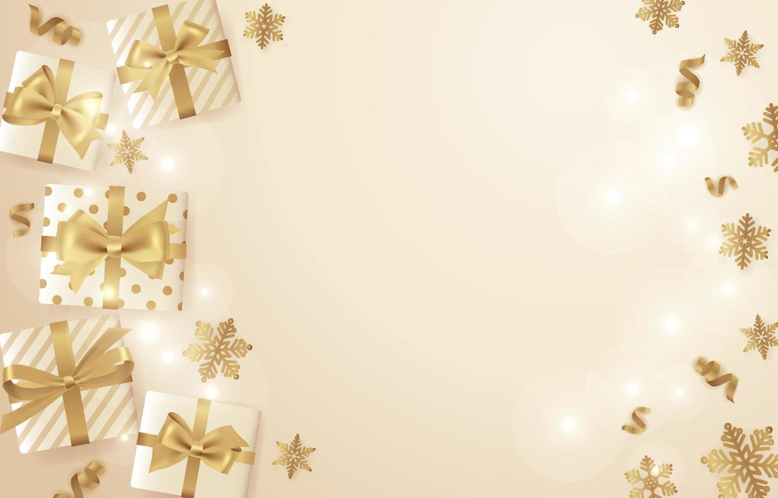 Christmas Background with Gift Boxes and Golden Bow vector