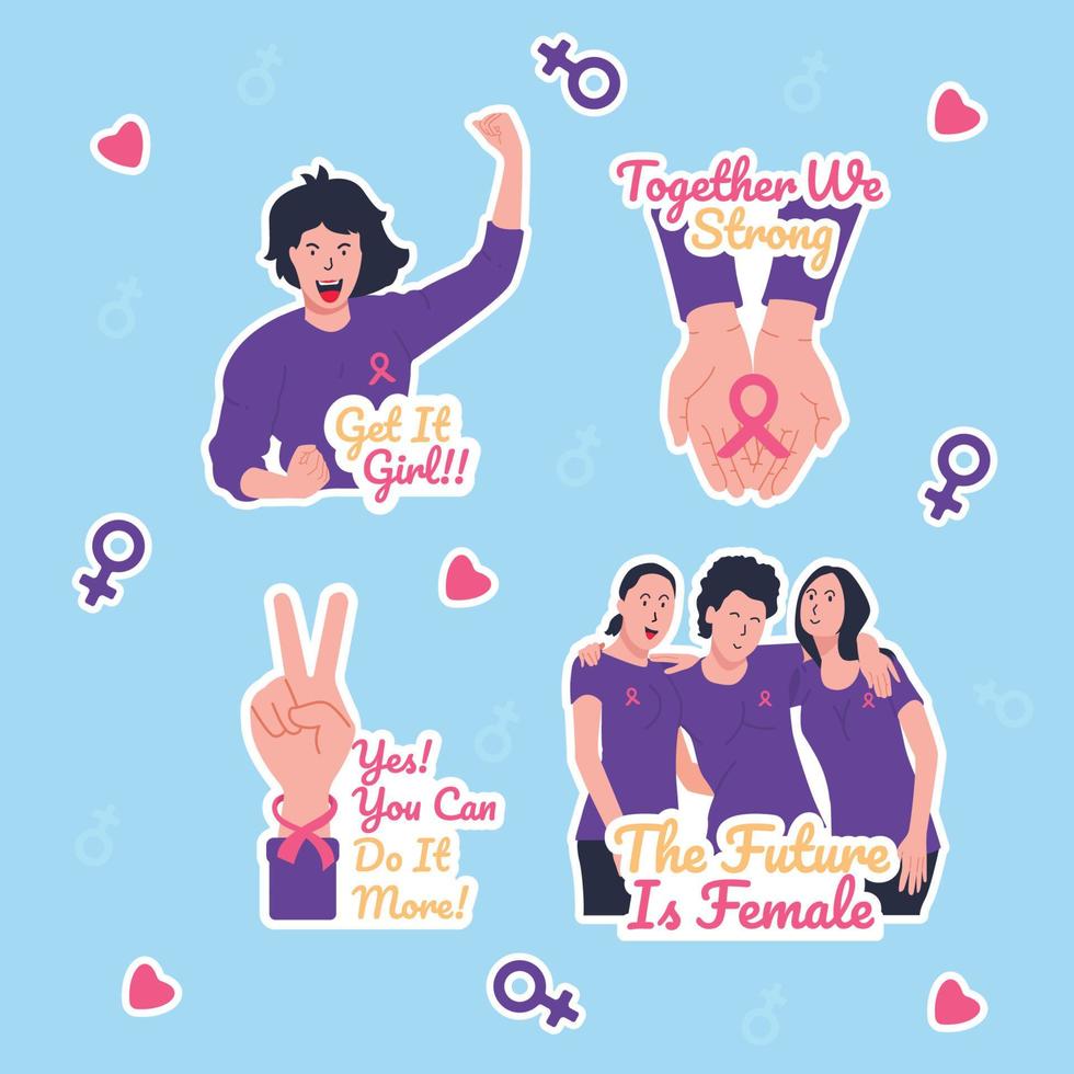 Breast Cancer Awareness Sticker Set vector