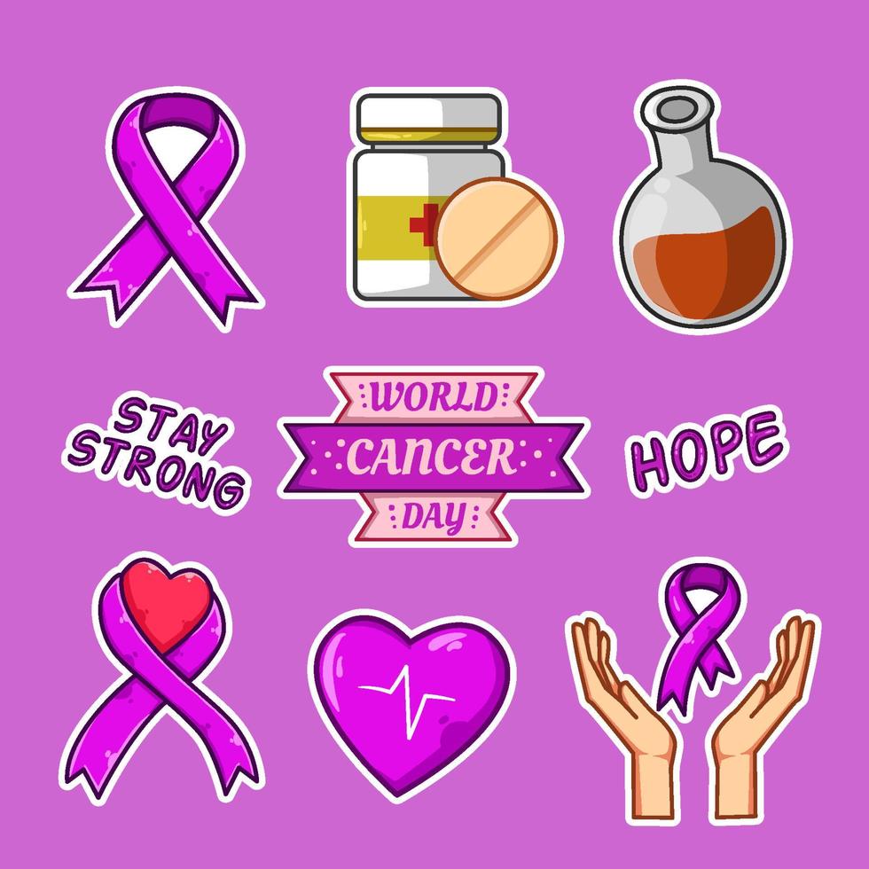 World Cancer Day Sticker Set vector