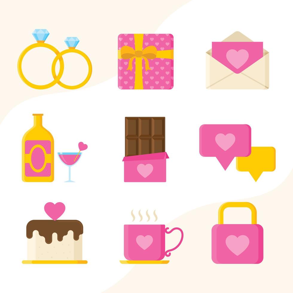 conjunto de iconos de elementos del día de san valentín vector