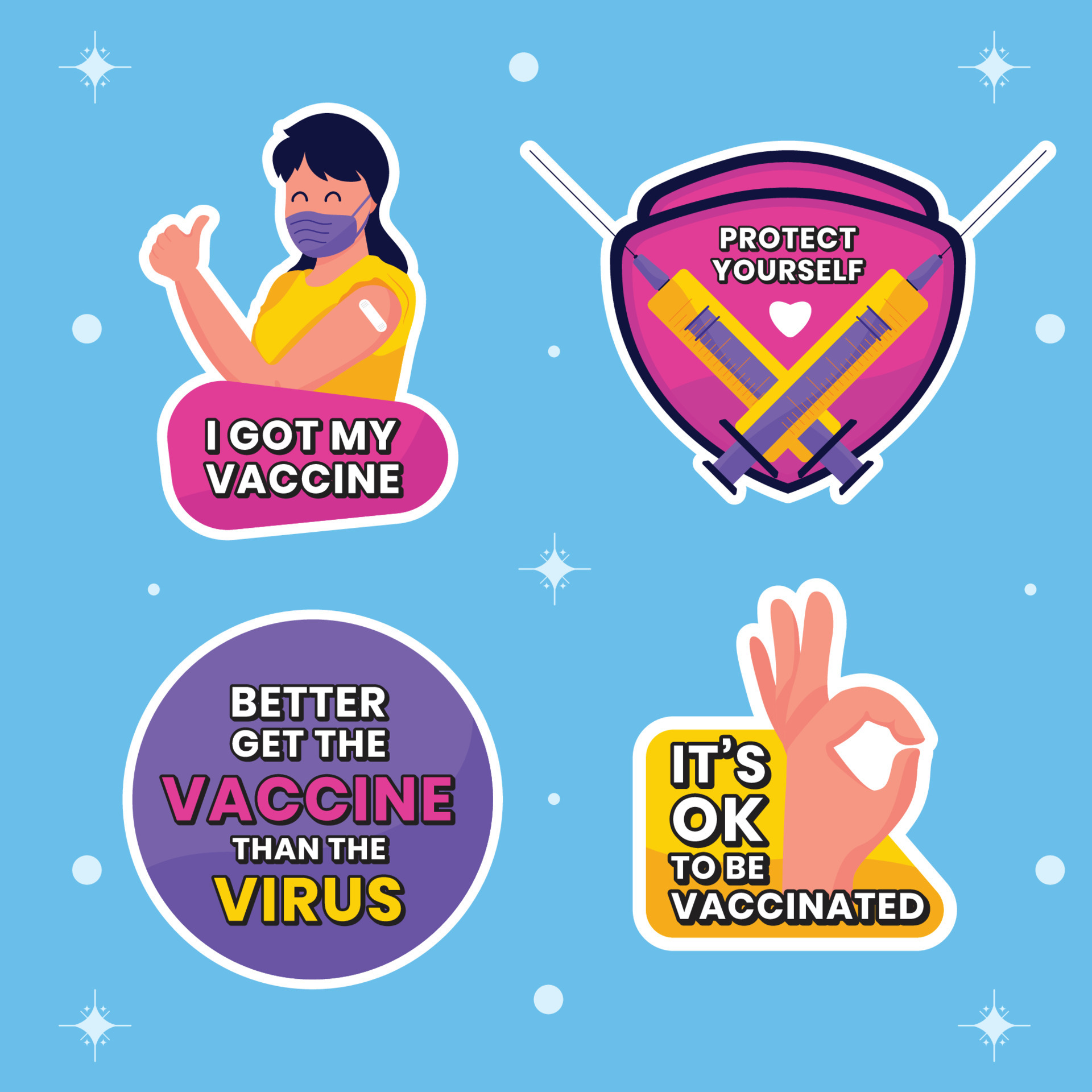 Covid19 Vaccine Stickers Set 4569105 Vector Art at Vecteezy