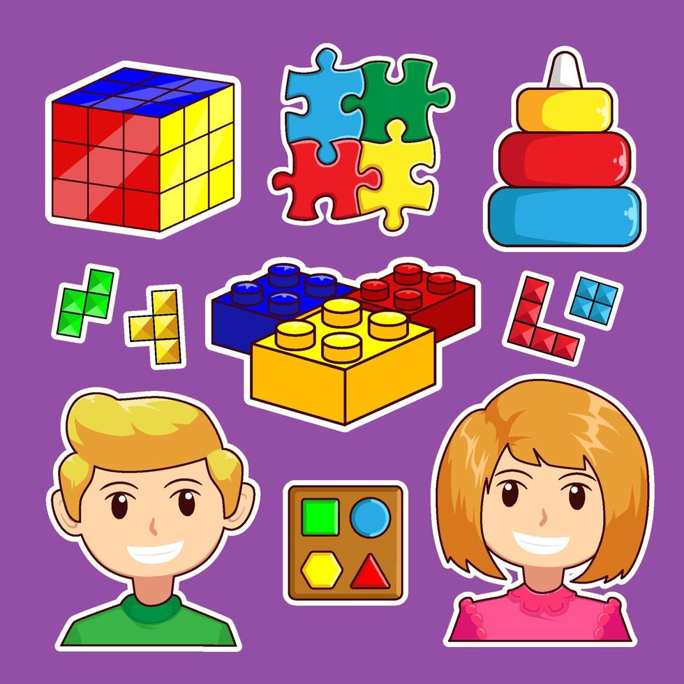 Children Activity Puzzle Sticker Set vector