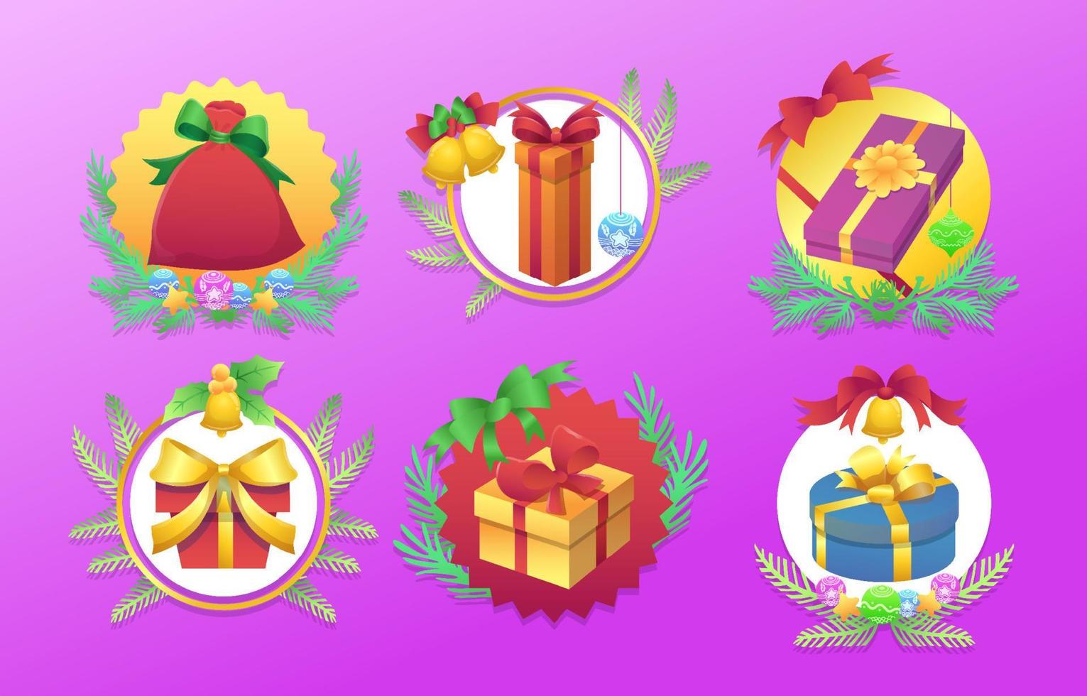 Various Realistic Christmas Gift Sticker Pack vector