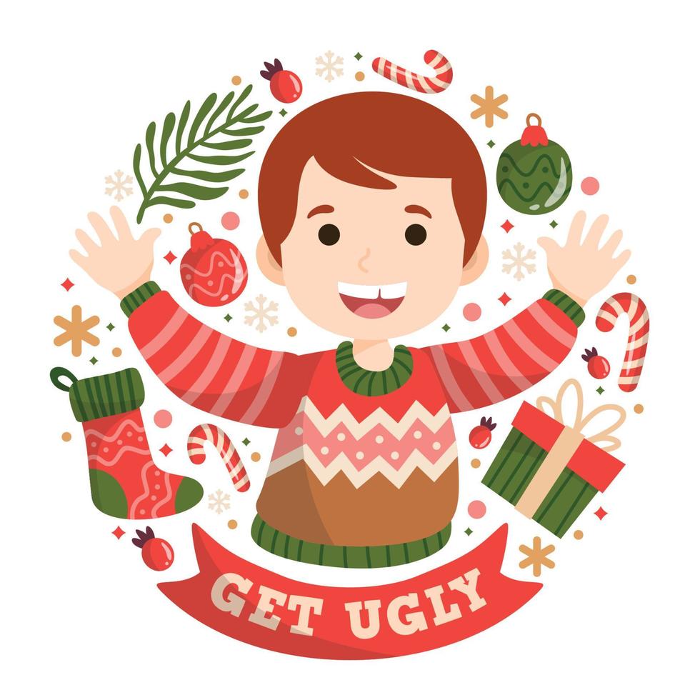 Boy Wears Ugly Sweater on Christmas vector