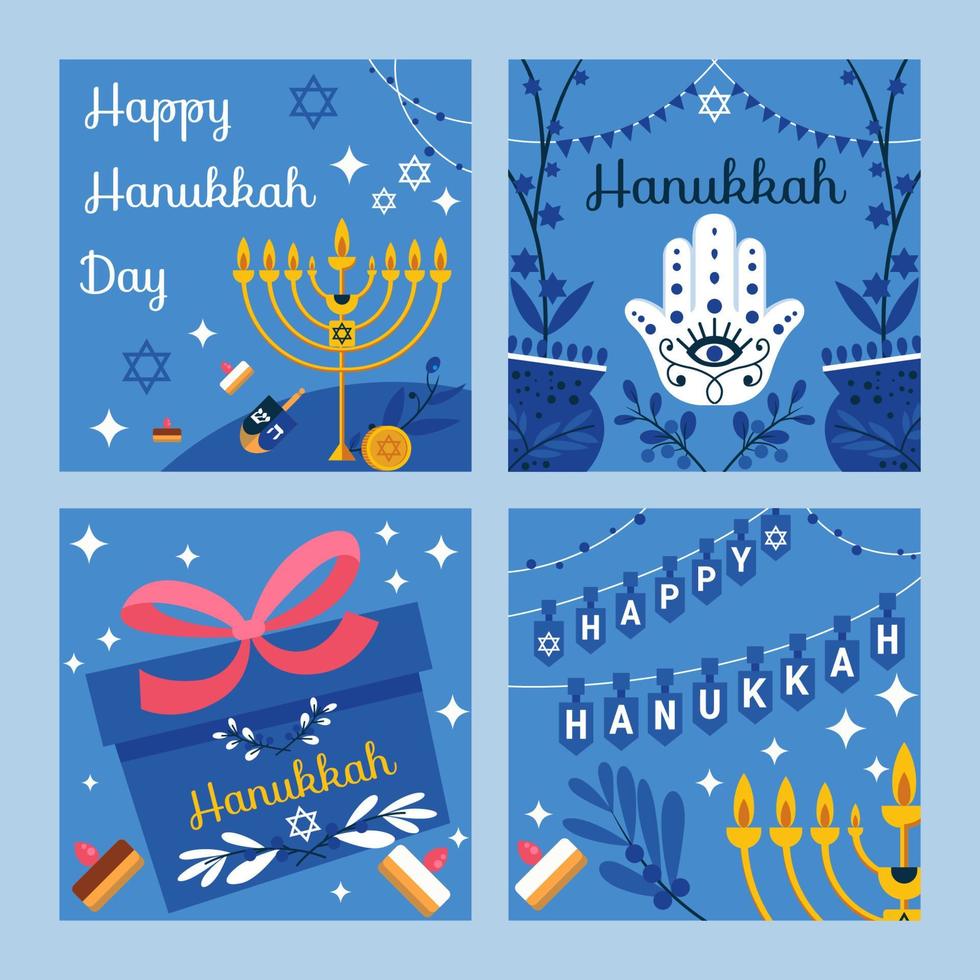Hanukkah Season Greeting Flat Social Media Post vector