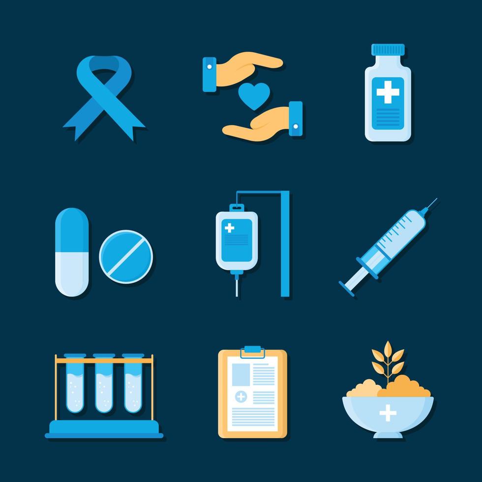 conjunto de iconos de elementos del día mundial del cáncer vector