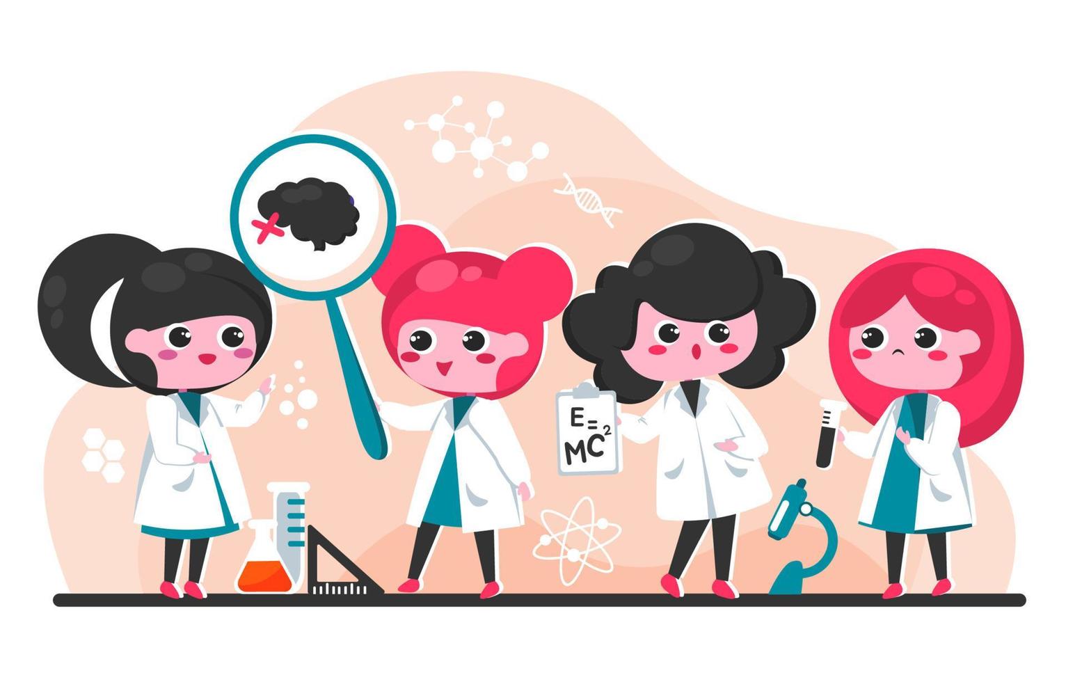 Female Scientist in Laboratory Character Collections vector