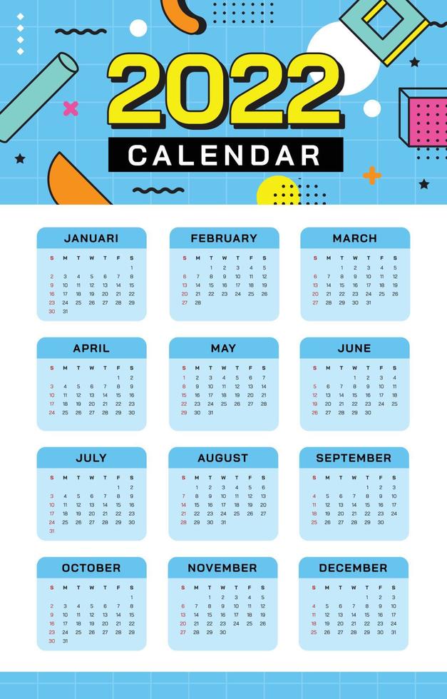 2022 Calendar Template vector