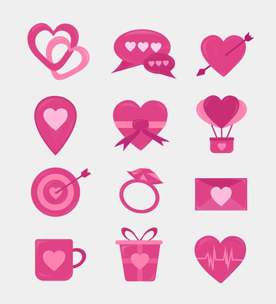 conjunto de icono de colección evento rosa de San Valentín vector