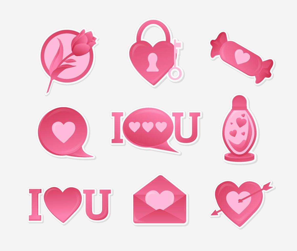 Collection of Sticker Valentine Set Love Pink vector