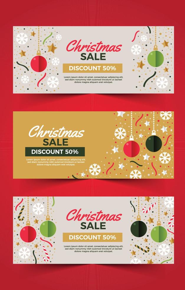 Minimalist Flat Christmas Sale Banner Collection with Confetti vector