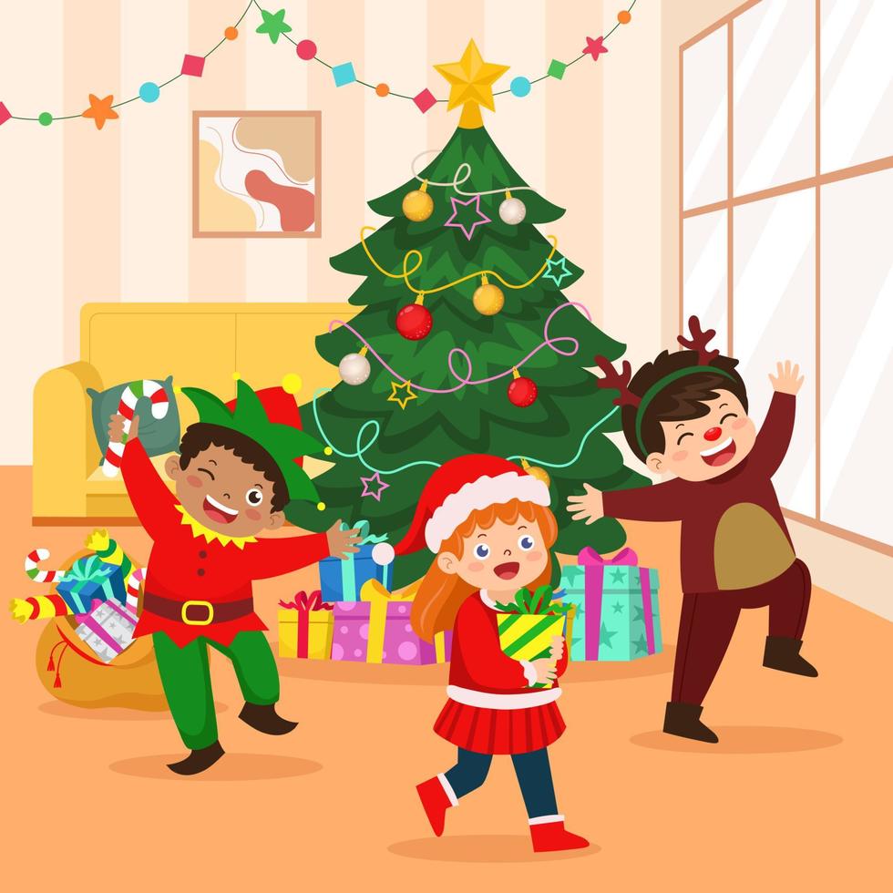 Kids Enjoying Christmas Party vector